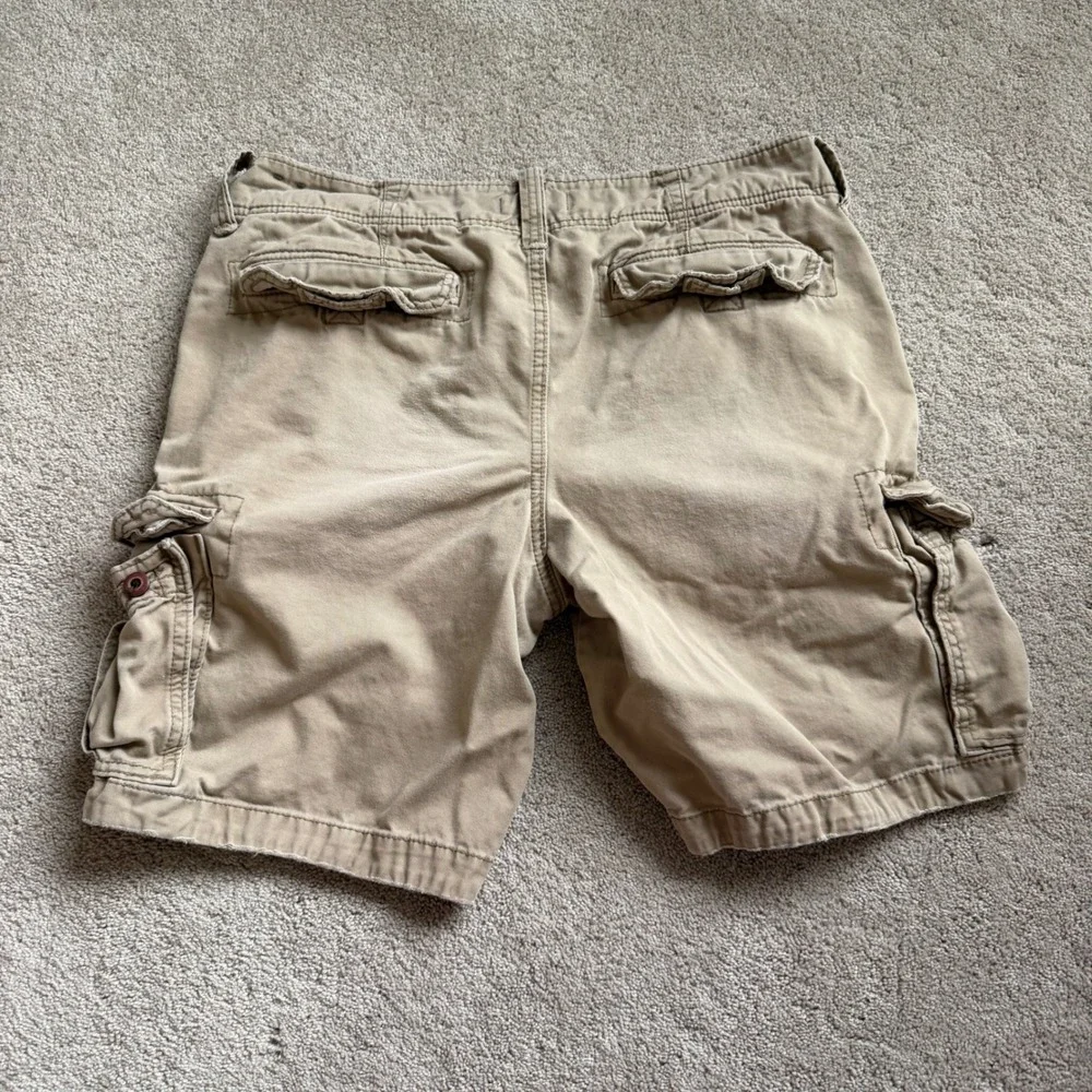Y2K Hollister Tan Khaki Cargo Shorts Sz 34 Cotton Utility Multi Pocket 3H0538
